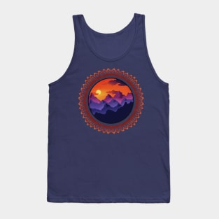 Sunset over mountains with red mandala Tank Top